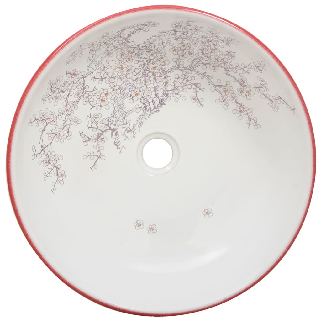 Lavabo da Appoggio Bianco e Rosso Rotondo ?41x14 cm Ceramica