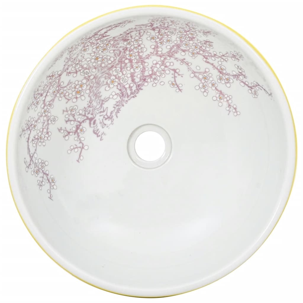 Lavabo da Appoggio Bianco e Giallo Rotondo ?41x14 cm Ceramica