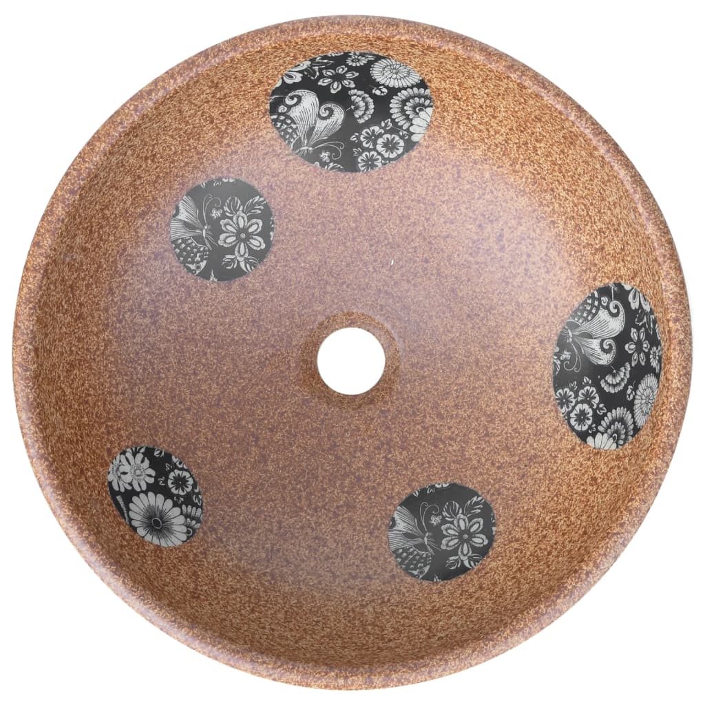 Lavabo da Appoggio Marrone e Blu Rotondo ?41x14 cm Ceramica