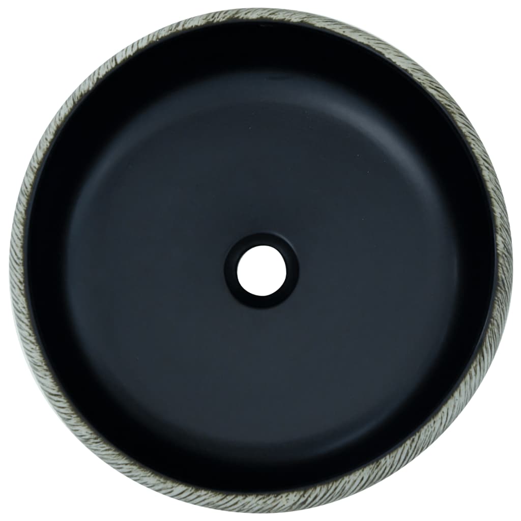 Lavabo da Appoggio Nero e Grigio Rotondo ?41x14 cm Ceramica