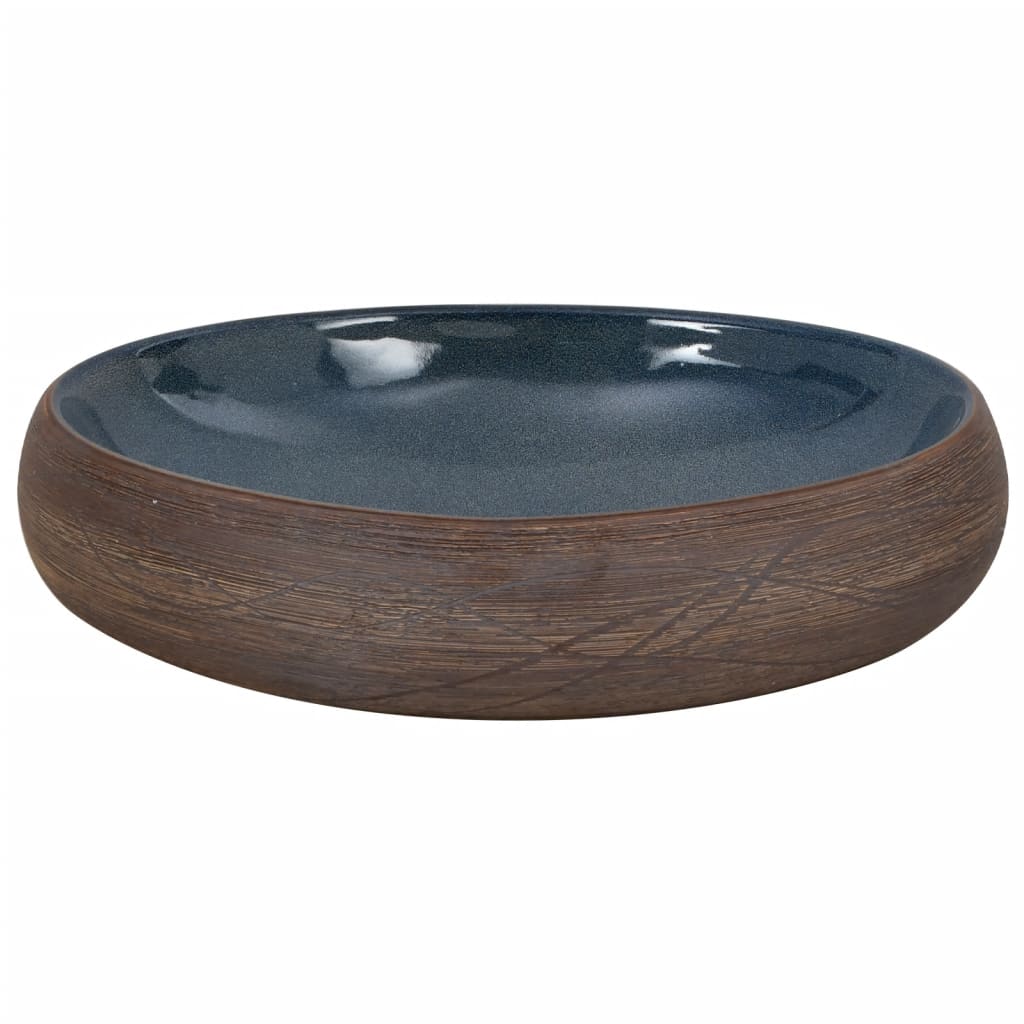 Lavabo da Appoggio Marrone e Blu Ovale 59x40x15 cm Ceramica