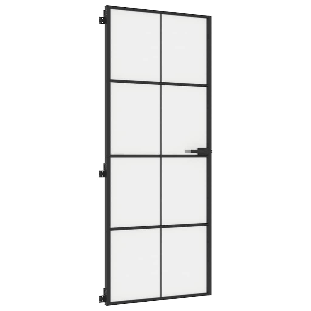 Porta Interni Sottile Nera 83x201,5cm Vetro Temperato Alluminio