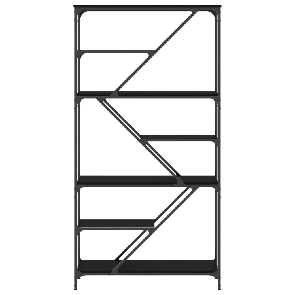 Libreria Nera 91x36x176 cm in Legno Multistrato e Acciaio