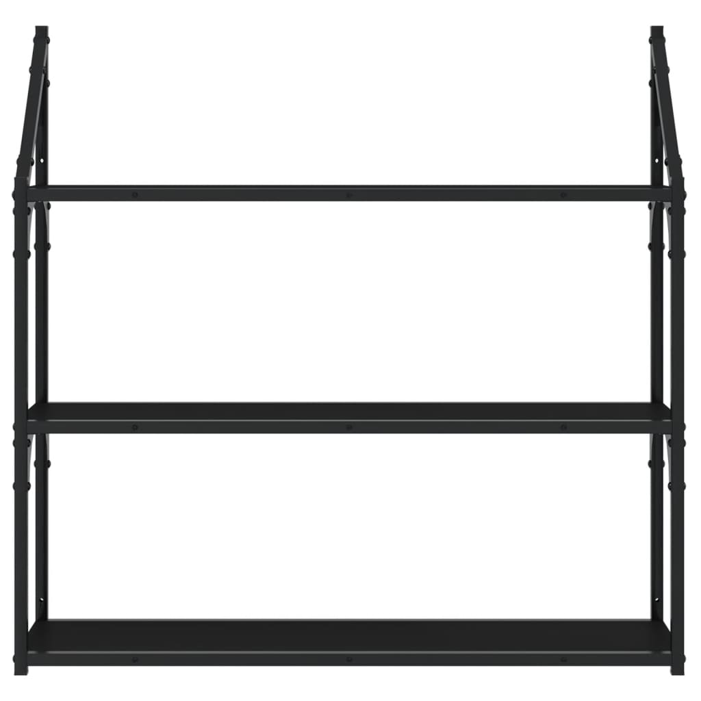 Scaffale a Parete 3 Ripiani Nero 80x21x78,5cm Legno Multistrato
