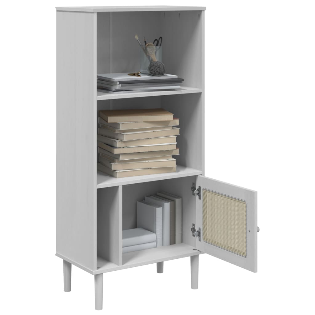 Credenza SENJA Aspetto Rattan Bianco 60x35x130 cm Massello Pino