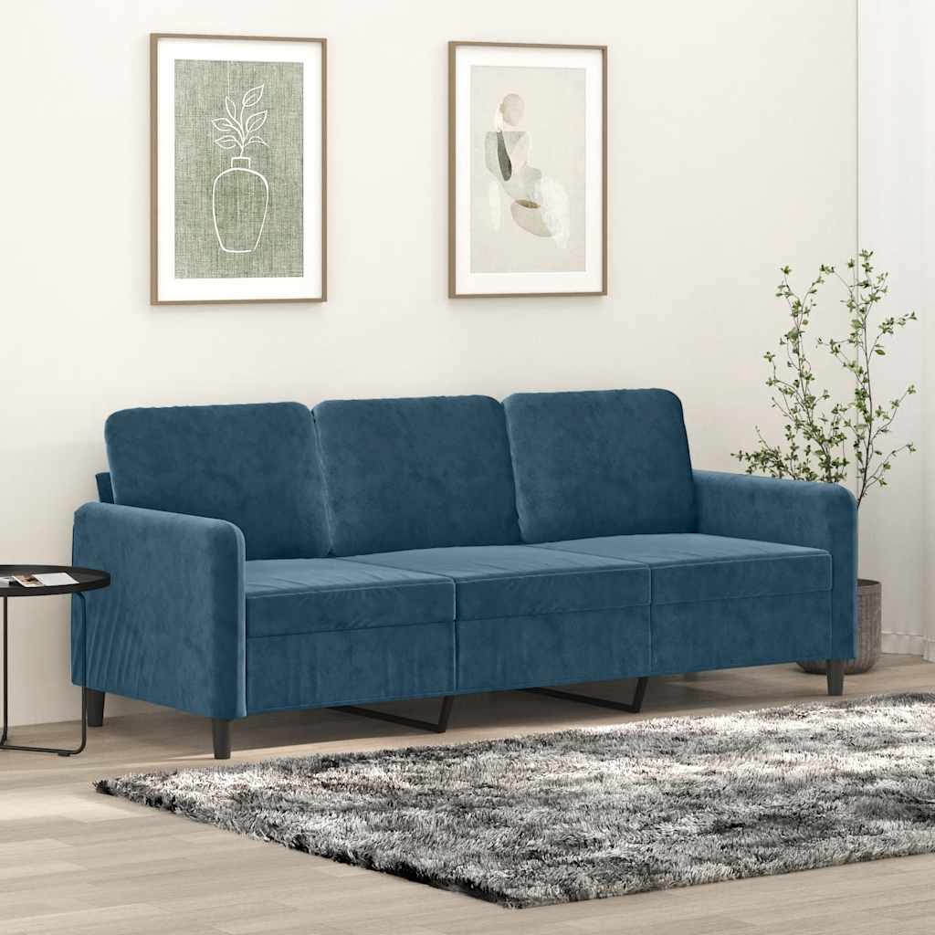Divano a 3 Posti Blu 180 cm in Velluto