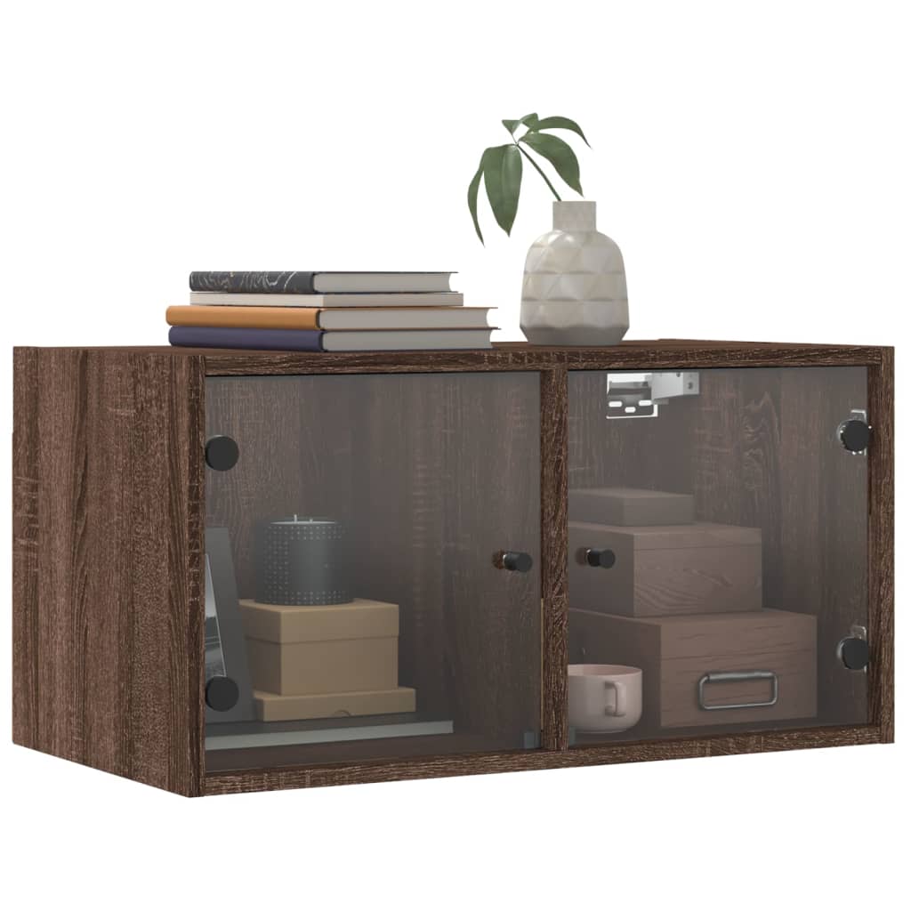 Mobili a Muro con Ante in Vetro 2pz Rovere Marrone 68,5x37x35cm