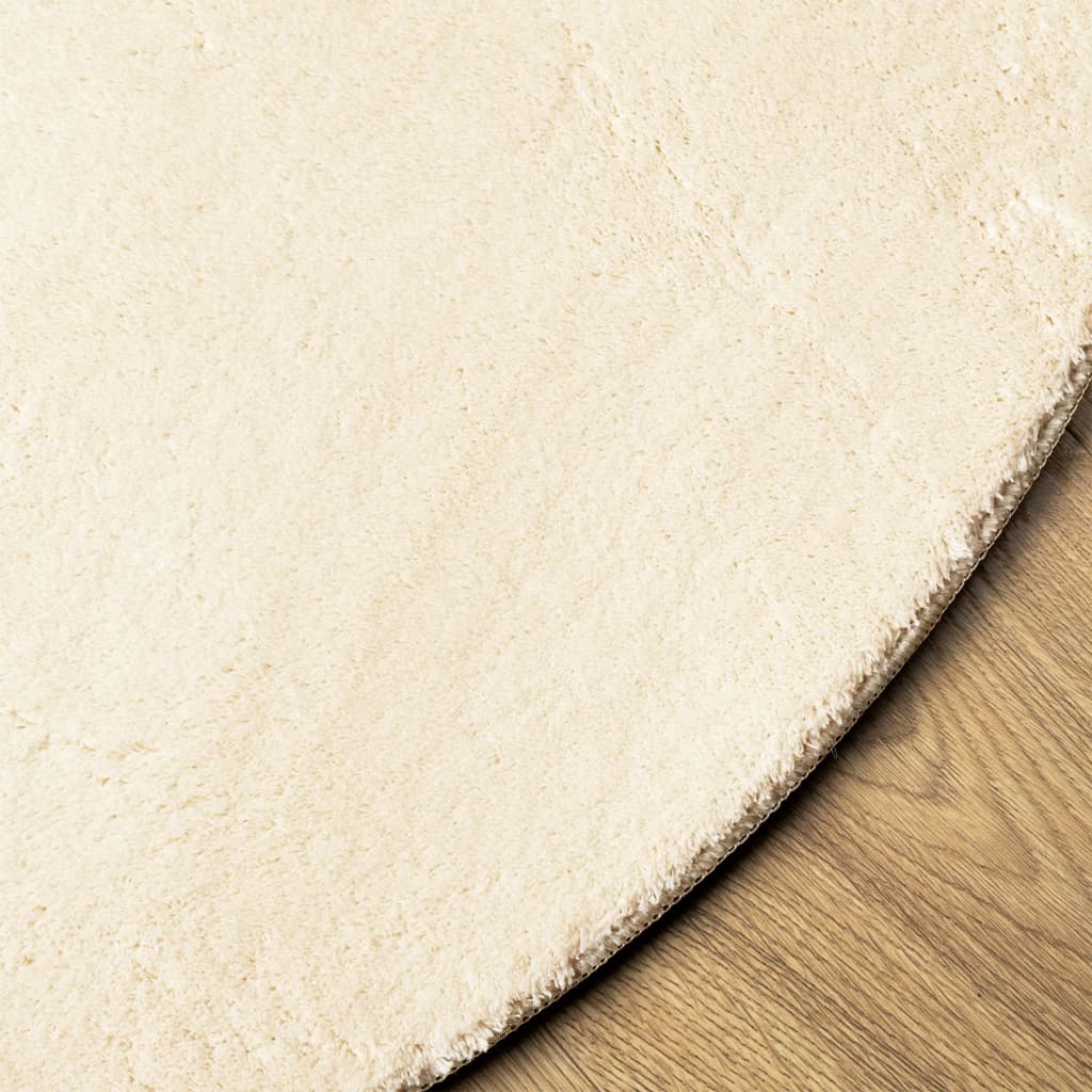 Tappeto a Pelo Corto HUARTE Morbido e Lavabile Crema Ø 80 cm