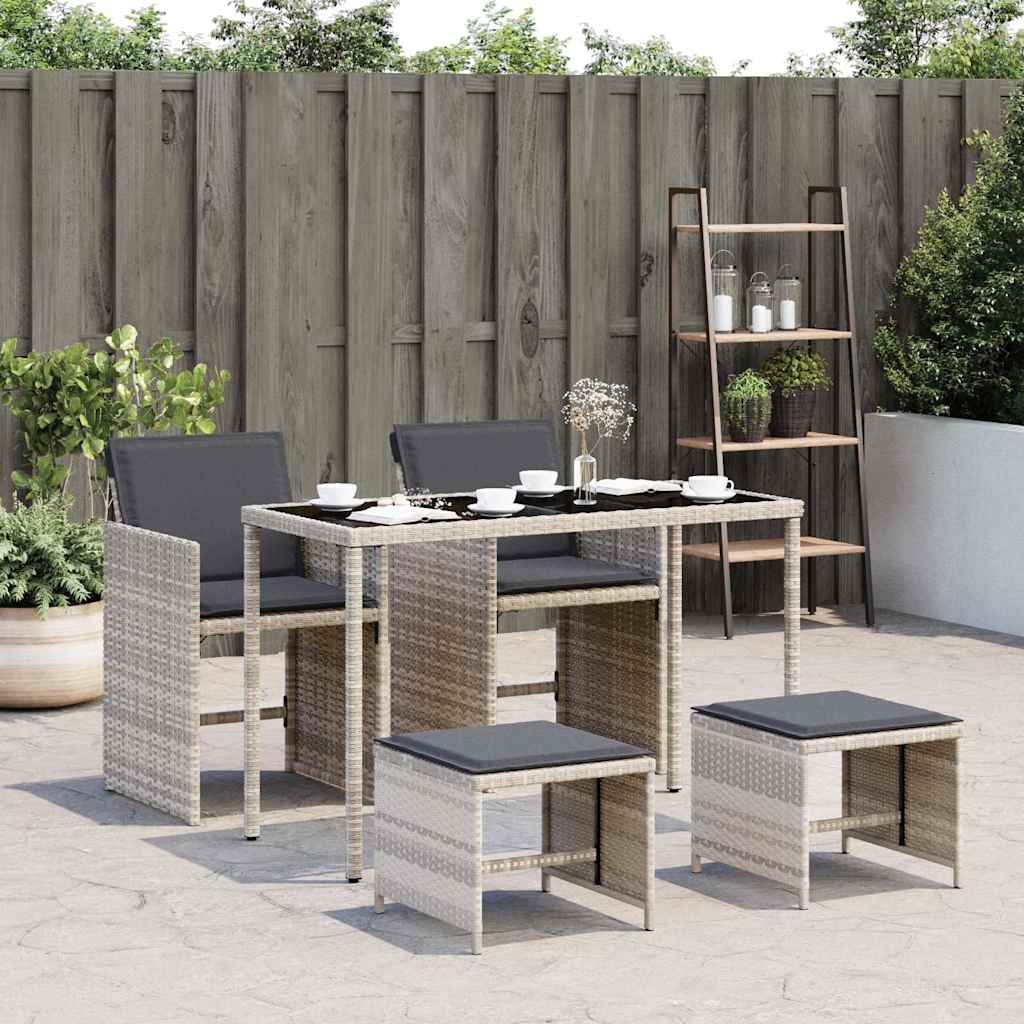 Set Pranzo da Giardino 5pz con Cuscini Grigio Chiaro Polyrattan