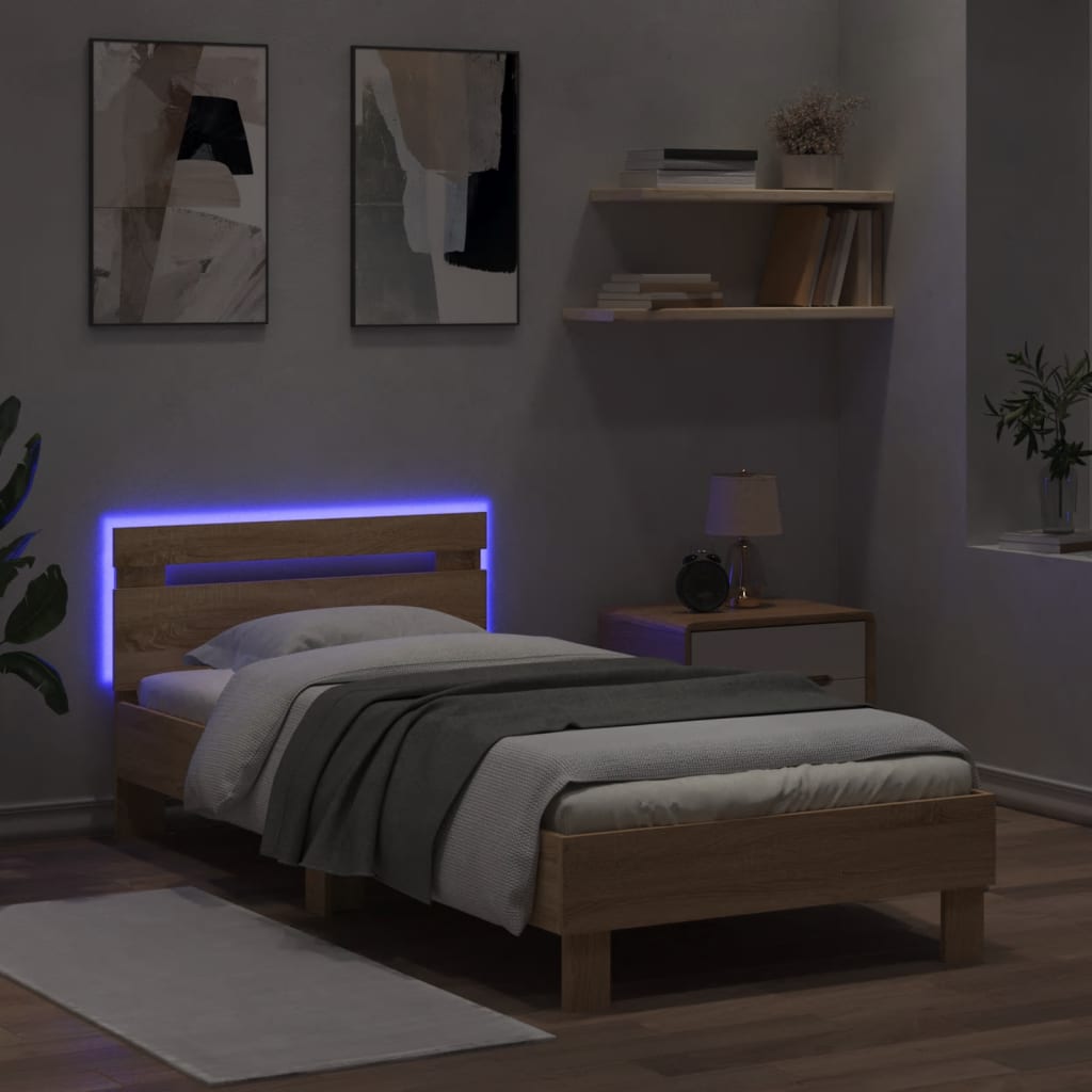 Giroletto con Testiera e LED Rovere Sonoma 75x190 cm
