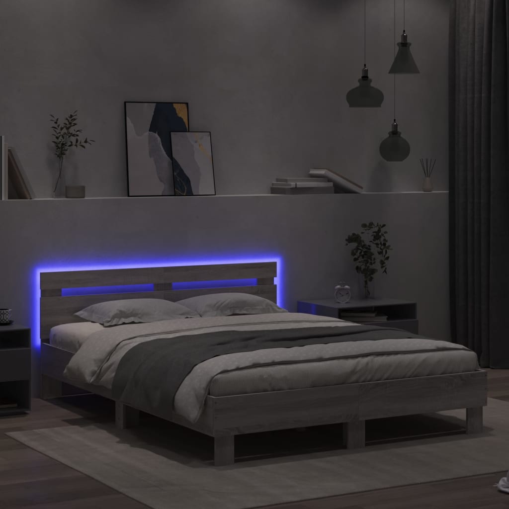 Giroletto con Testiera e LED Grigio Sonoma 150x200 cm