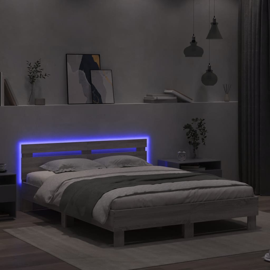 Giroletto con Testiera e LED Grigio Sonoma 140x200 cm