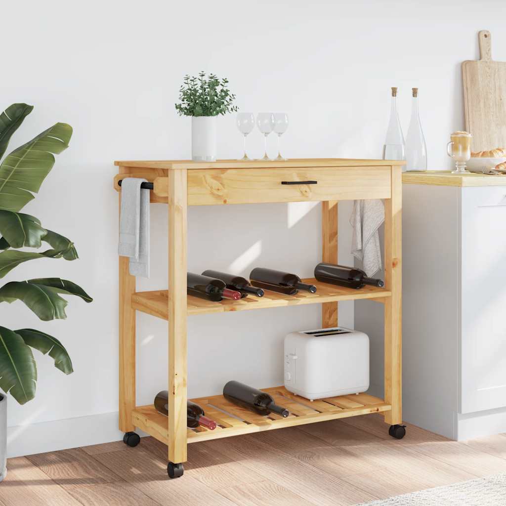 Carrello da Cucina MONZA 84x40x88,5 cm in Legno Massello di Pino