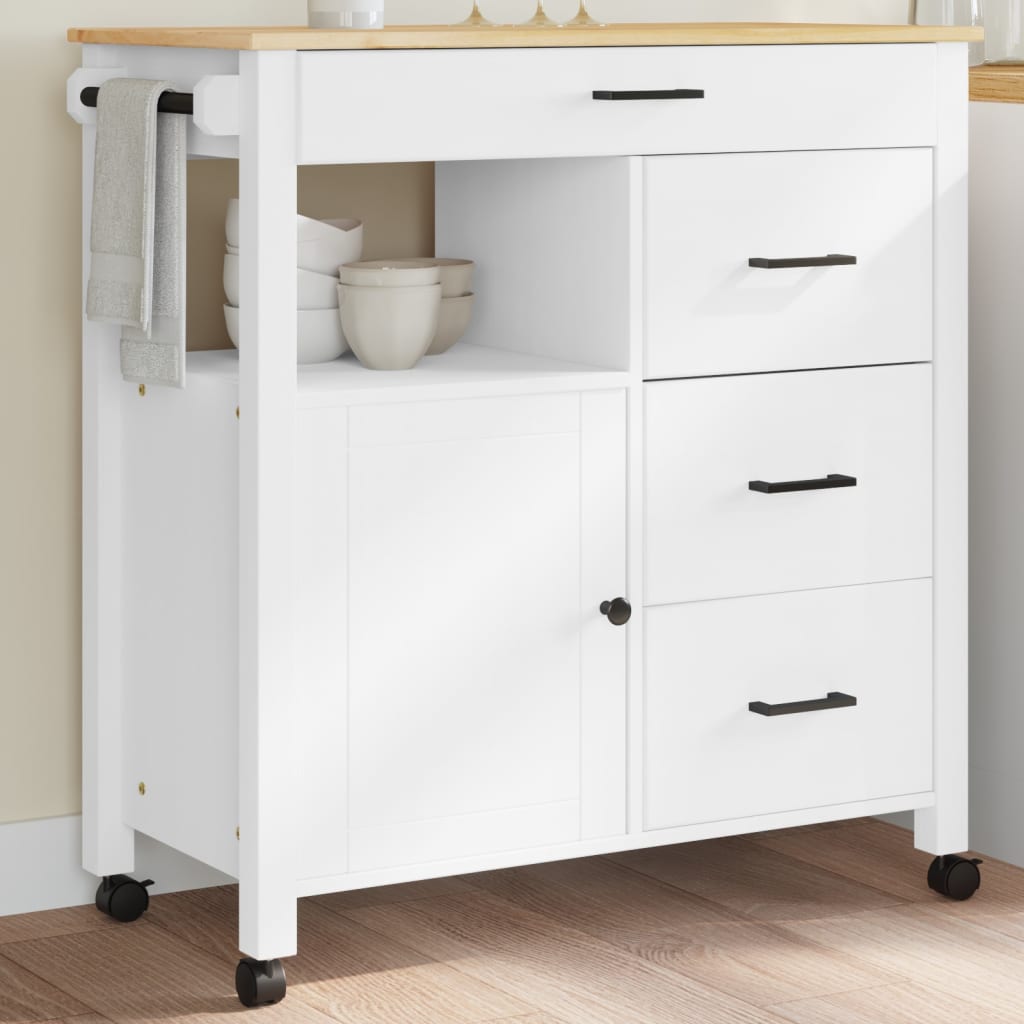 Carrello da Cucina MONZA 84x40x90 cm in Legno Massello di Pino