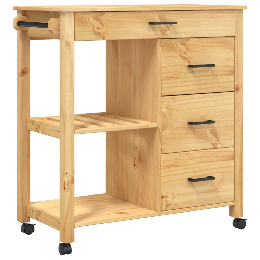 Carrello da Cucina MONZA 84x40x90 cm in Legno Massello di Pino