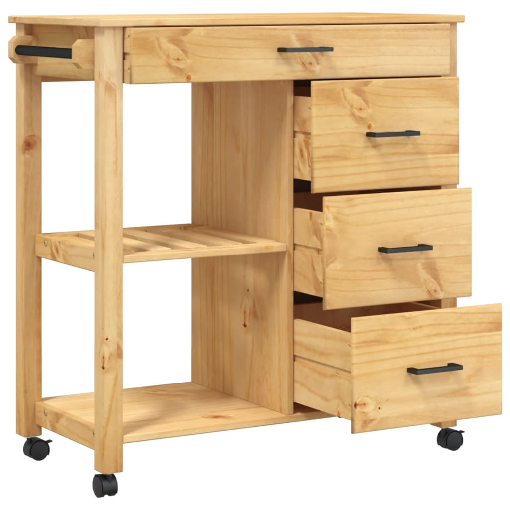 Carrello da Cucina MONZA 84x40x90 cm in Legno Massello di Pino