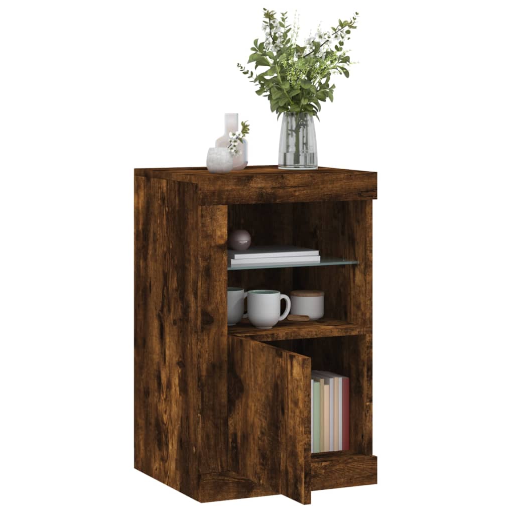 Armadietti con Luci LED 2pz Rovere Fumo in Legno Multistrato