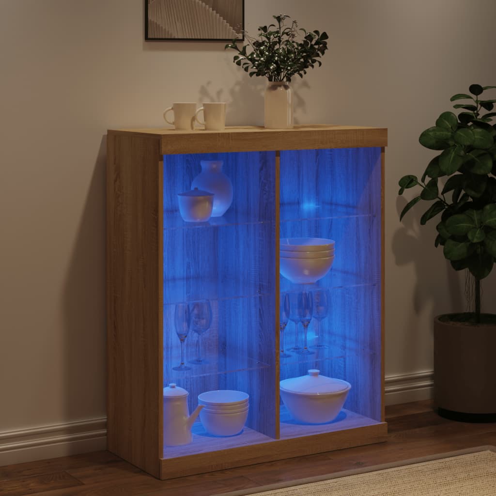 Credenza con Luci LED Rovere Sonoma 81x37x100 cm