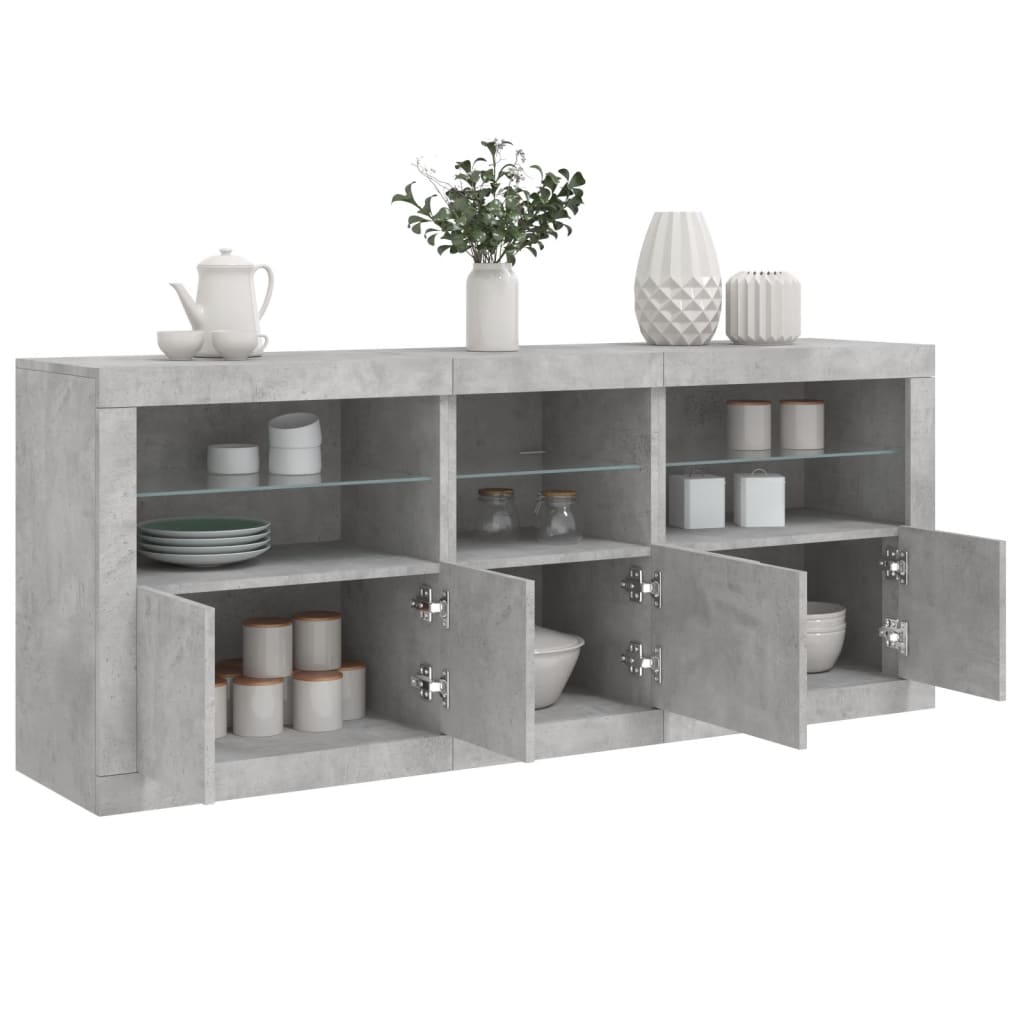 Credenza con Luci LED Grigio Cemento 162x37x67 cm