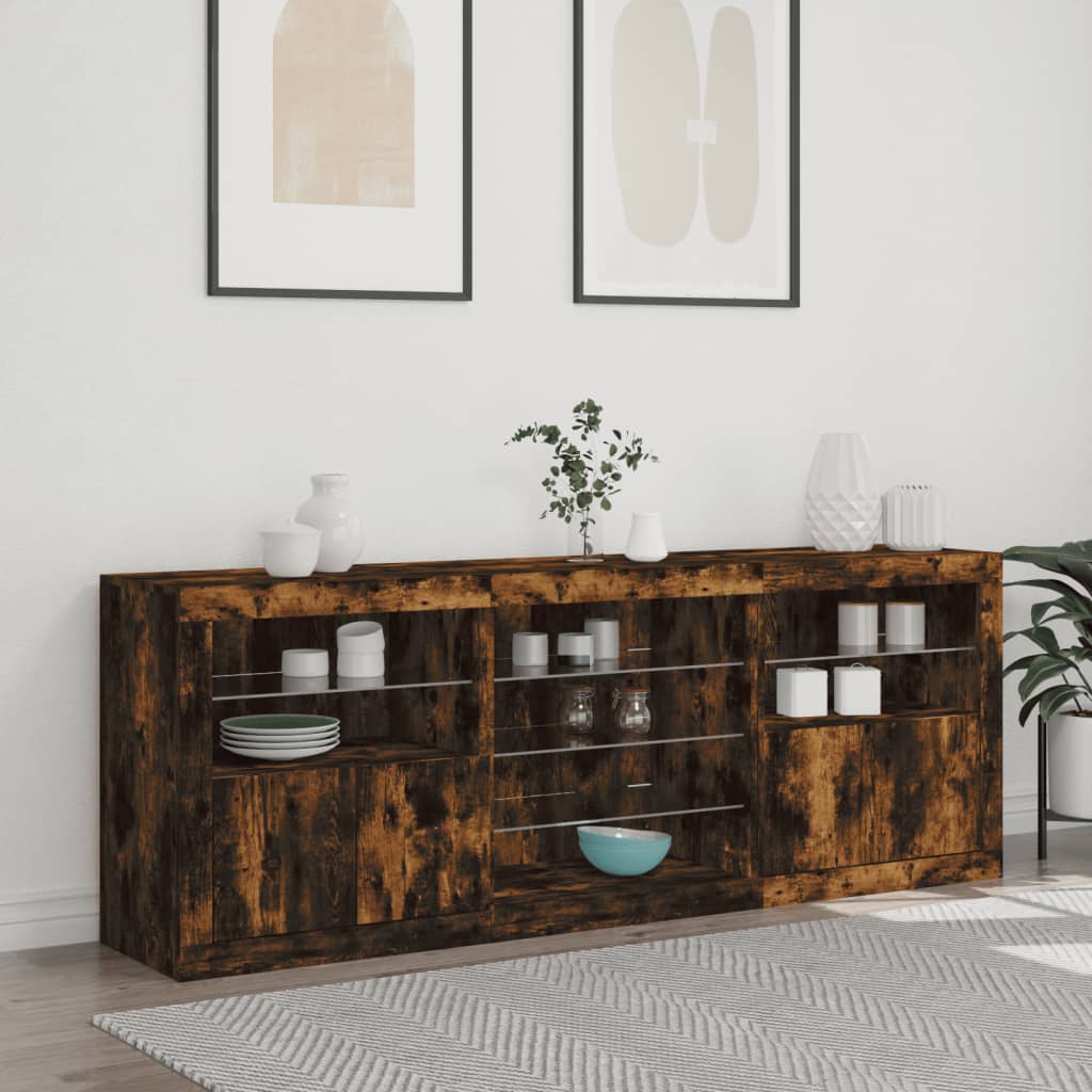Credenza con Luci LED Rovere Fumo 181,5x37x67 cm