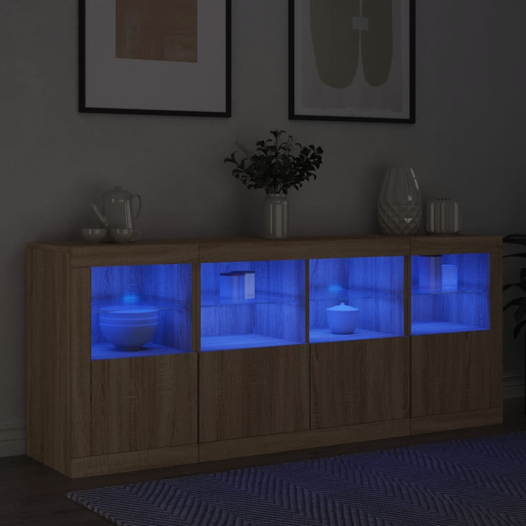 Credenza con Luci LED Rovere Sonoma 163x37x67 cm