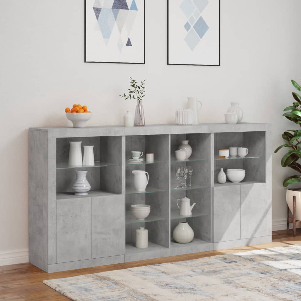 Credenza con Luci LED Grigio Cemento 202x37x100 cm