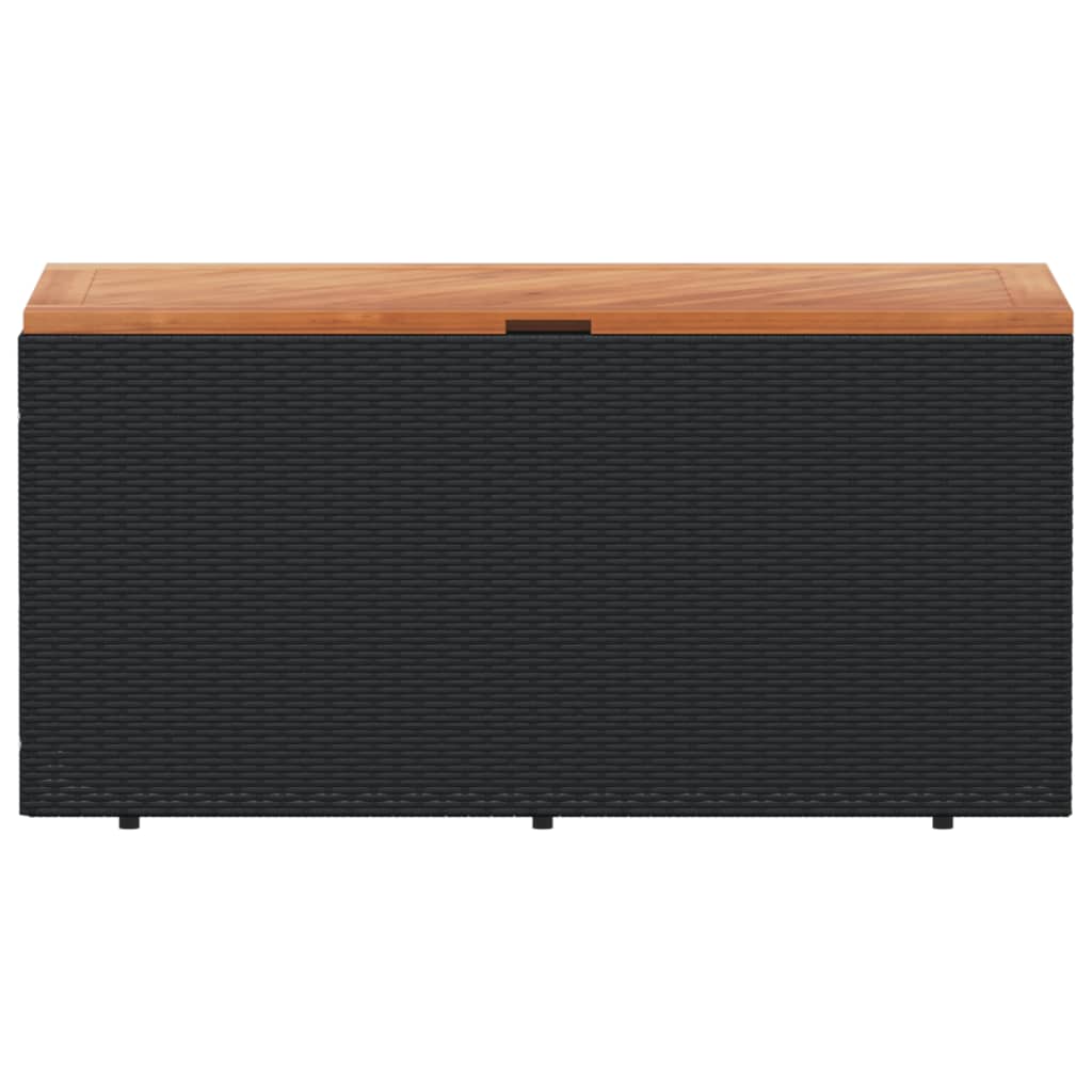 Contenitore Giardino Nero 110x50x54cm Polyrattan e Legno Acacia