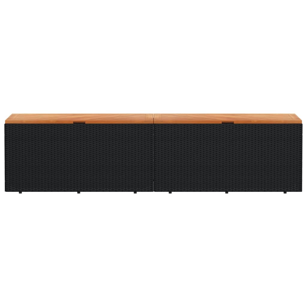 Contenitore Giardino Nero 220x50x54cm Polyrattan e Legno Acacia