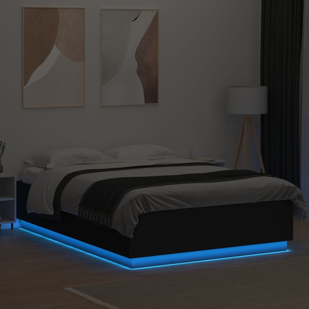 Giroletto con Luci LED Nero 120x200 cm in Legno Multistrato