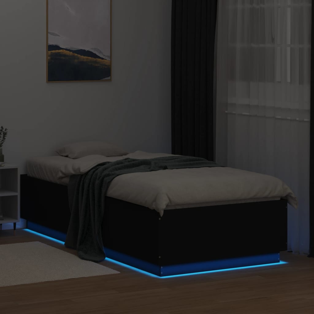 Giroletto con Luci LED Nero 100x200 cm in Legno Massello