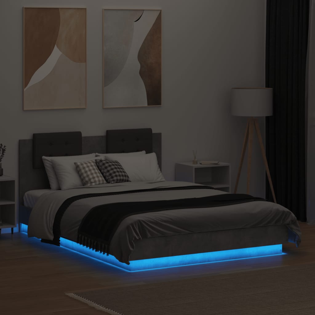 Giroletto con Testiera e LED Grigio Cemento 120x190 cm
