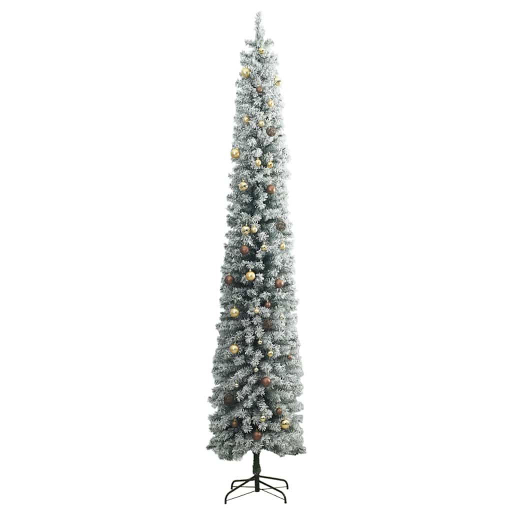 Albero Natale Sottile 300 LED Set Palline Neve Floccata 300 cm