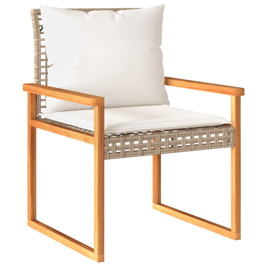 Set da Bistrò 3 pz con Cuscini Beige Misto Polyrattan e Acacia
