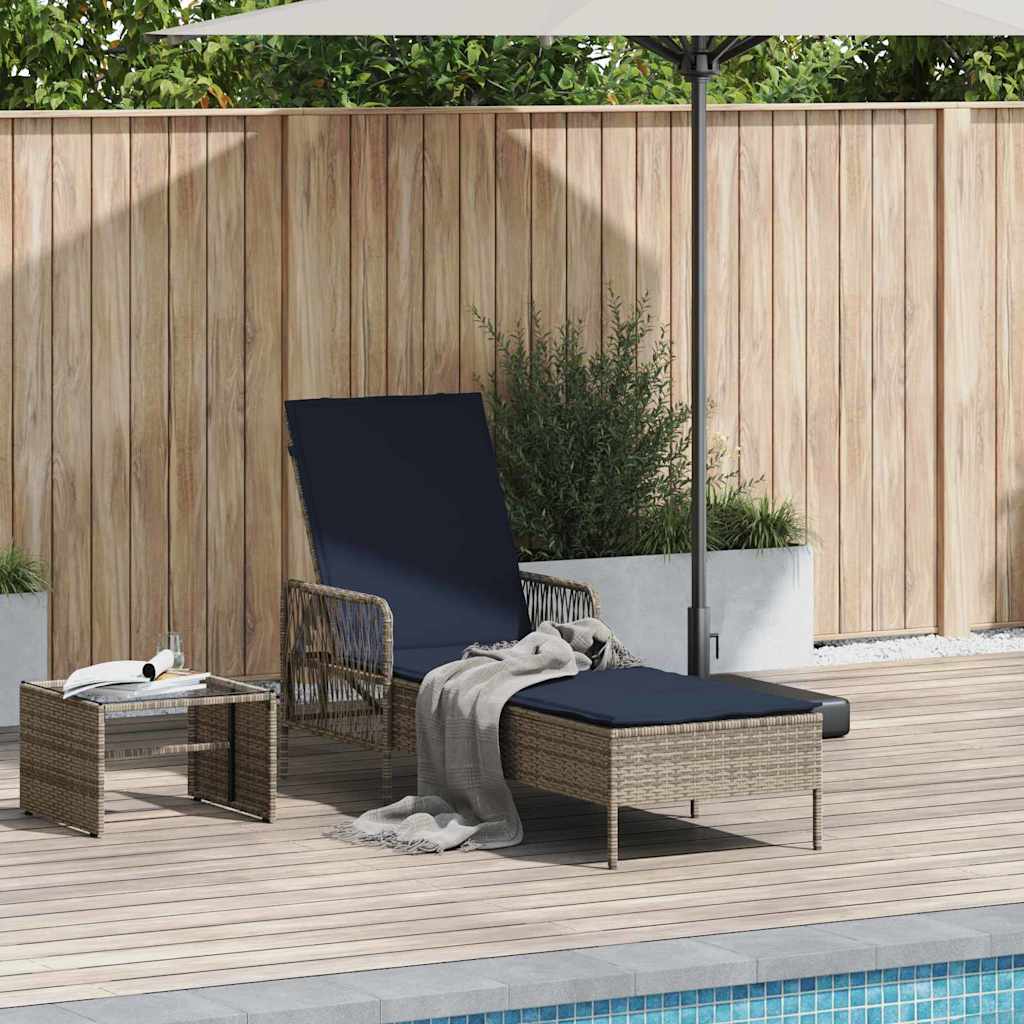 Lettino da sole Grigio e Blu Navy 55 x 200 x 92 cm polyrattan