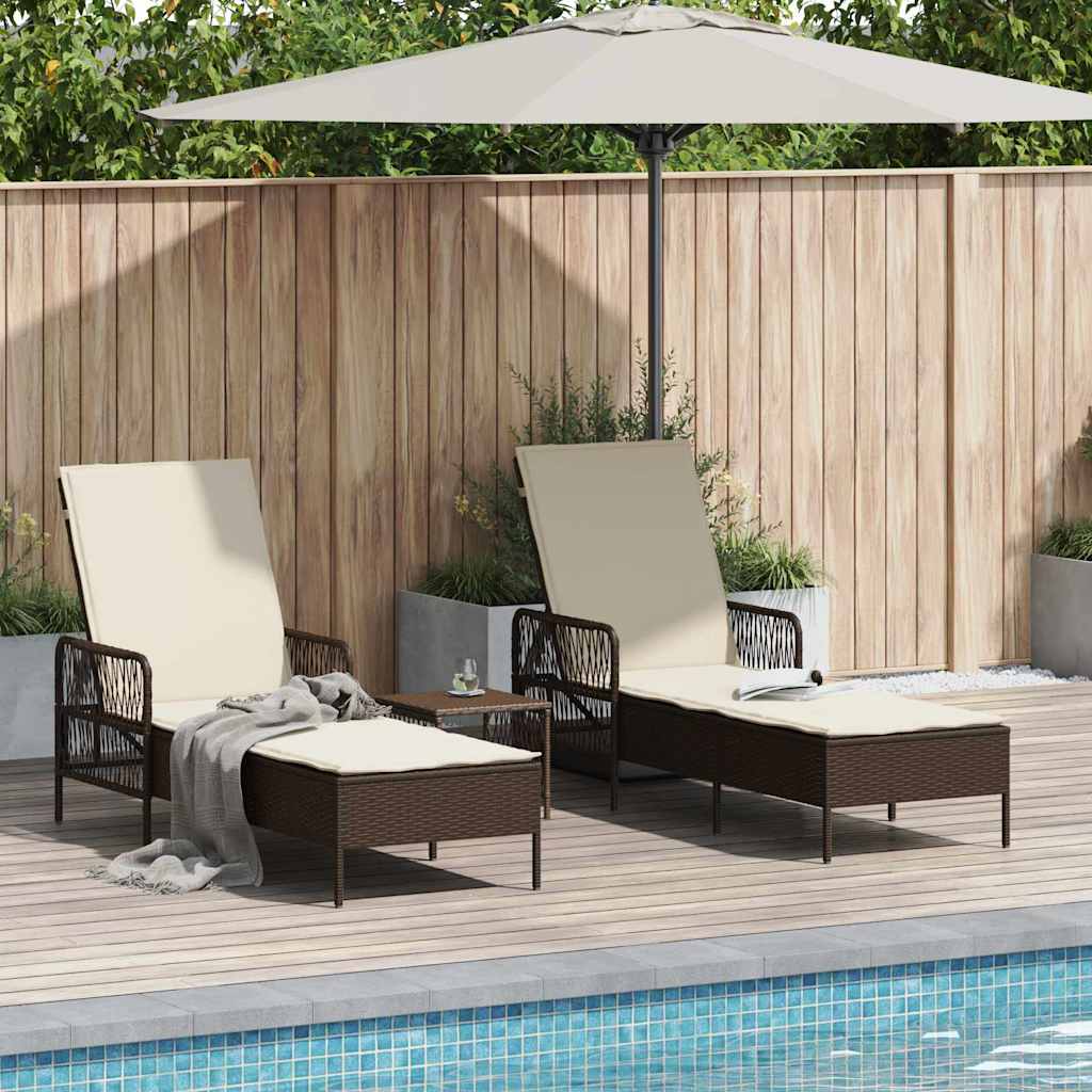 Lettino da sole 3 pcs Marrone e Bianco Crema polyrattan