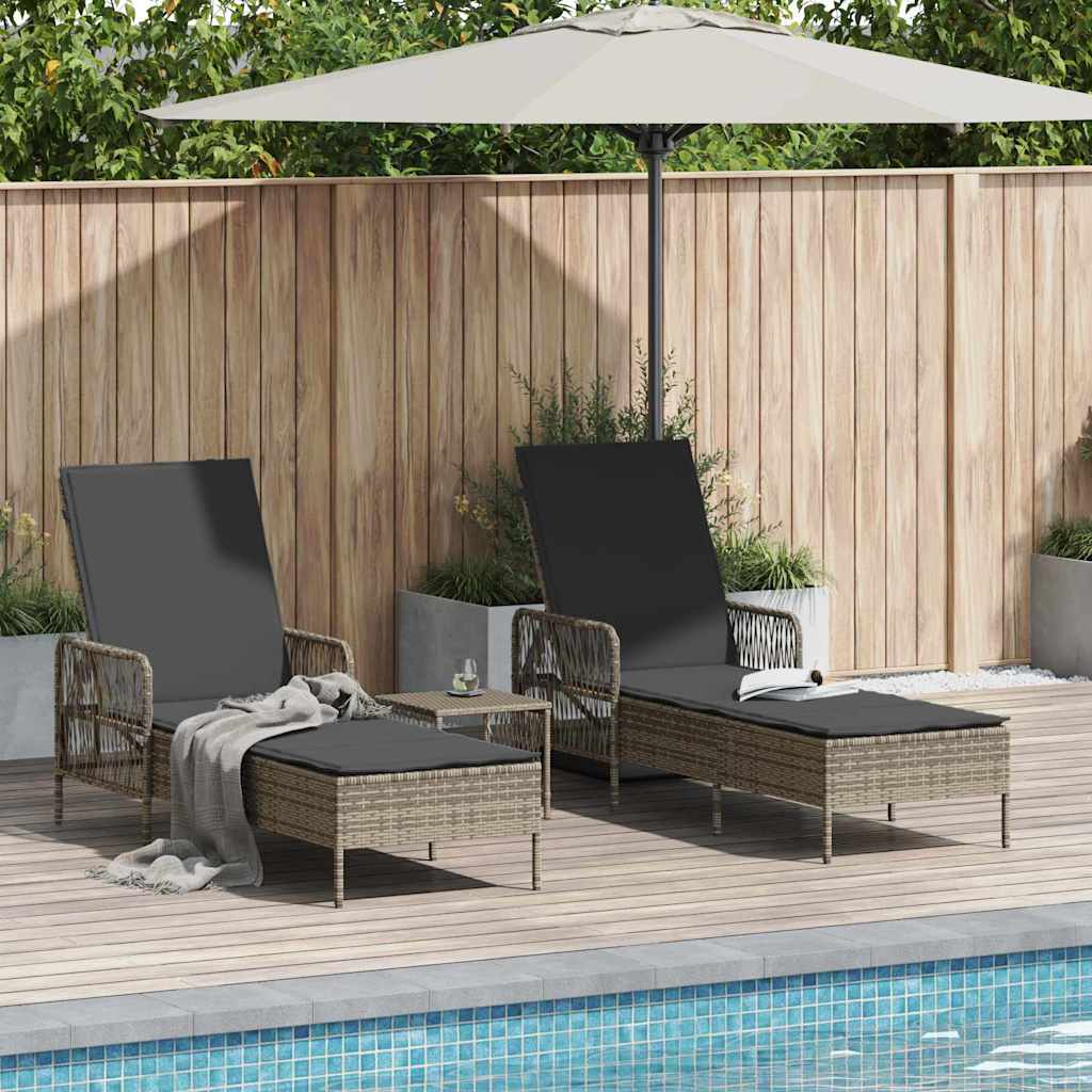 Lettino da sole 3 pcs Grigio e Grigio Scuro polyrattan
