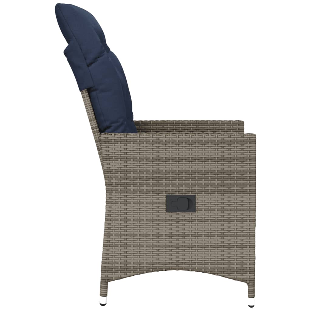 Sedie da giardino reclinabili 2 pz con cuscini grigie in polyrattan