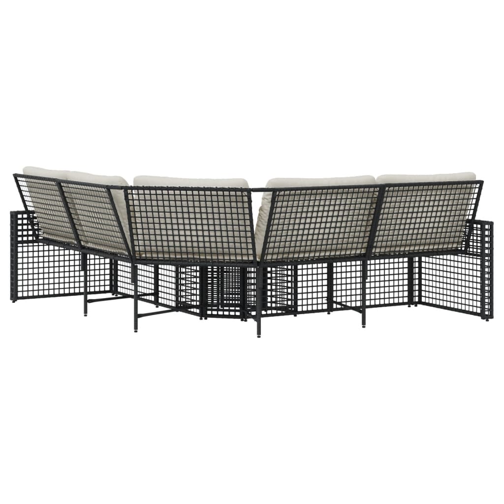 Divano da Giardino a L con Cuscini e Pouf Nero in Polyrattan