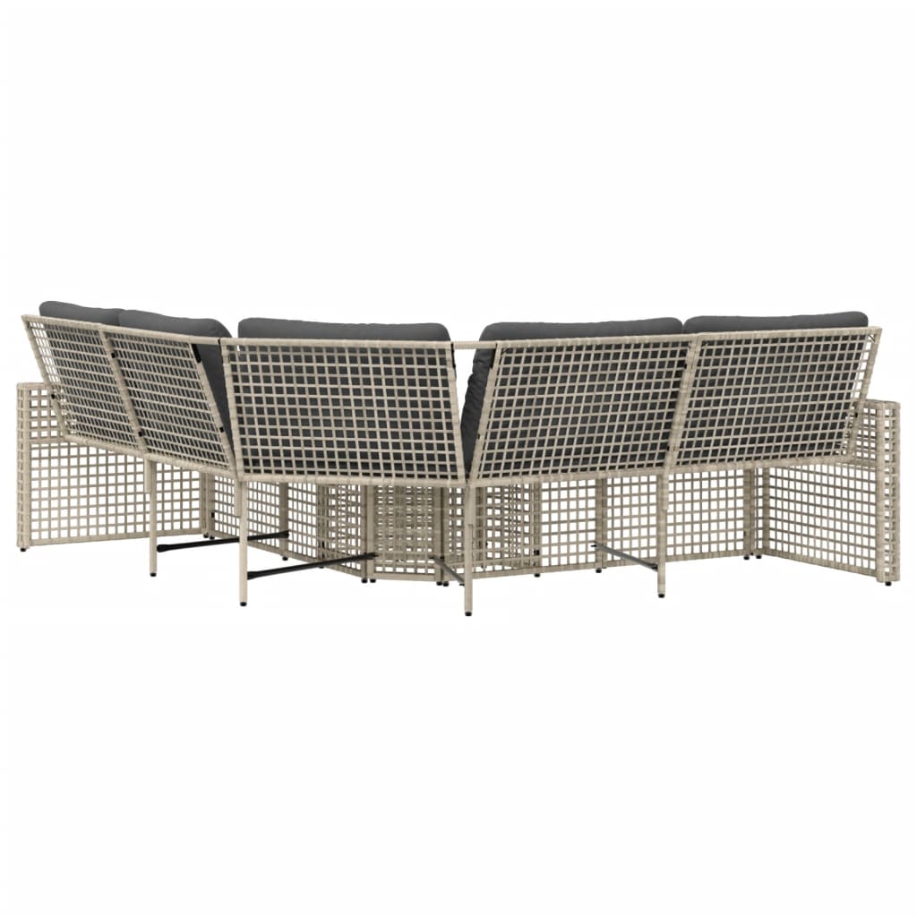 Divano da Giardino a L Cuscini e Pouf Grigio Chiaro Polyrattan