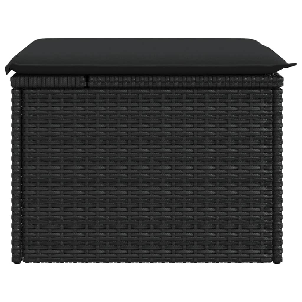 Sgabello da giardino con cuscino nero 55x55x37 cm in polyrattan