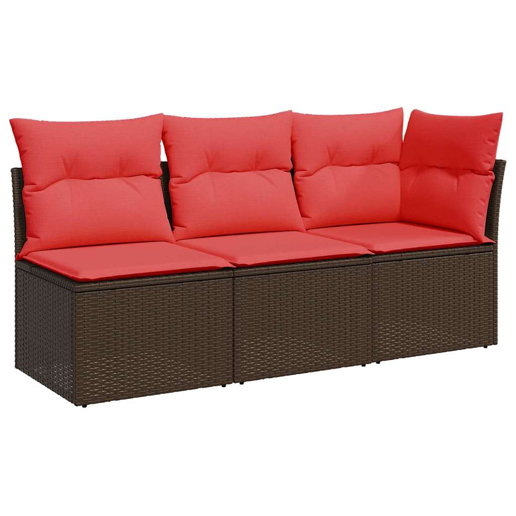 Divano da giardino con cuscini a 3 posti marrone in polyrattan