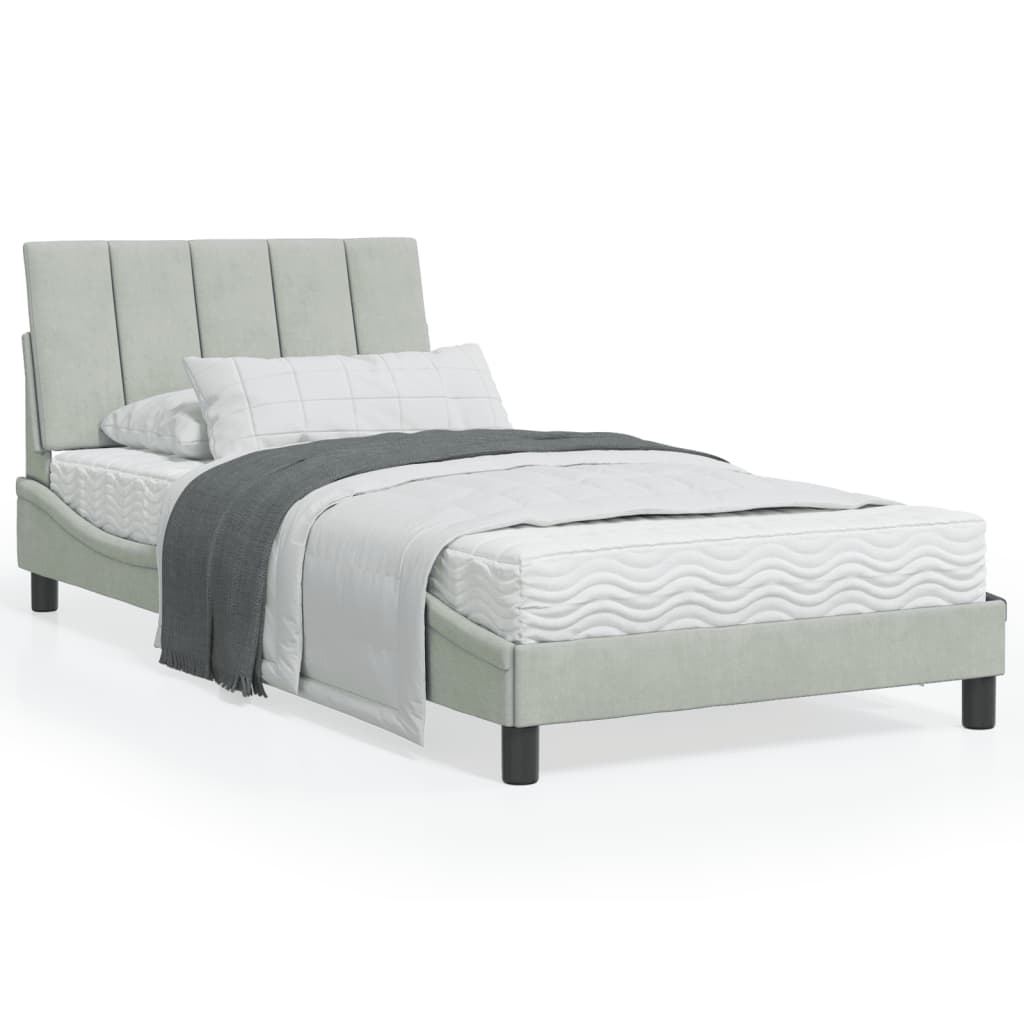 Letto con Materasso Hanko Grigio Chiaro 100x200 cm in Velluto