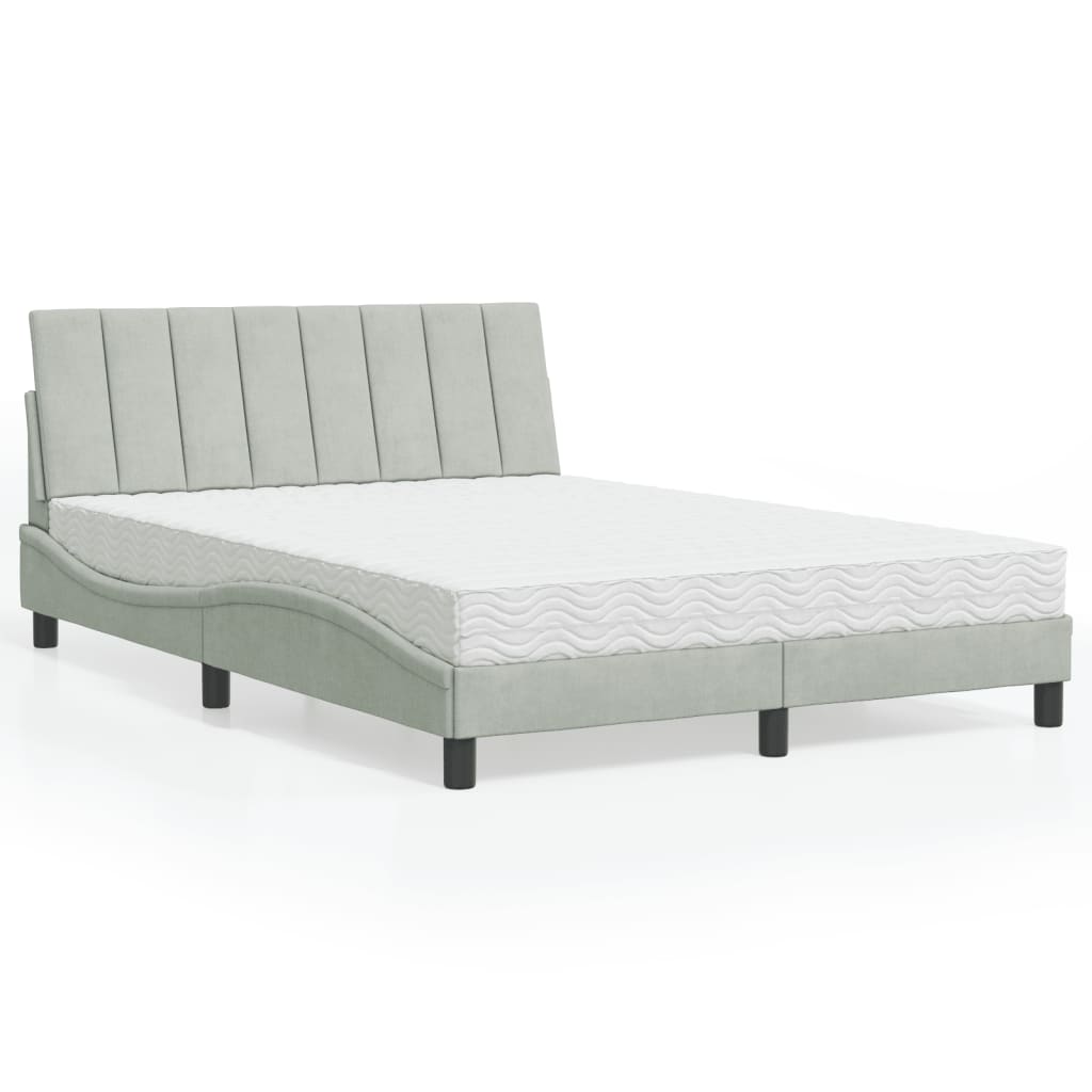 Letto con Materasso Hanko Grigio Chiaro 140x190 cm in Velluto