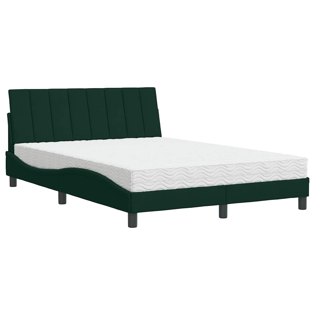 Letto con Materasso Hanko Verde Scuro 140x190 cm in Velluto