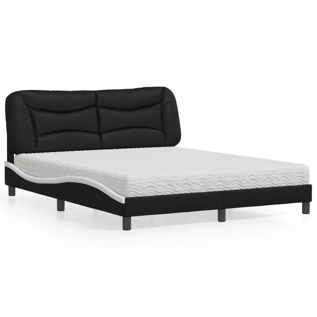 Letto con Materasso Hvar Nero e Bianco 160x200cm Similpelle