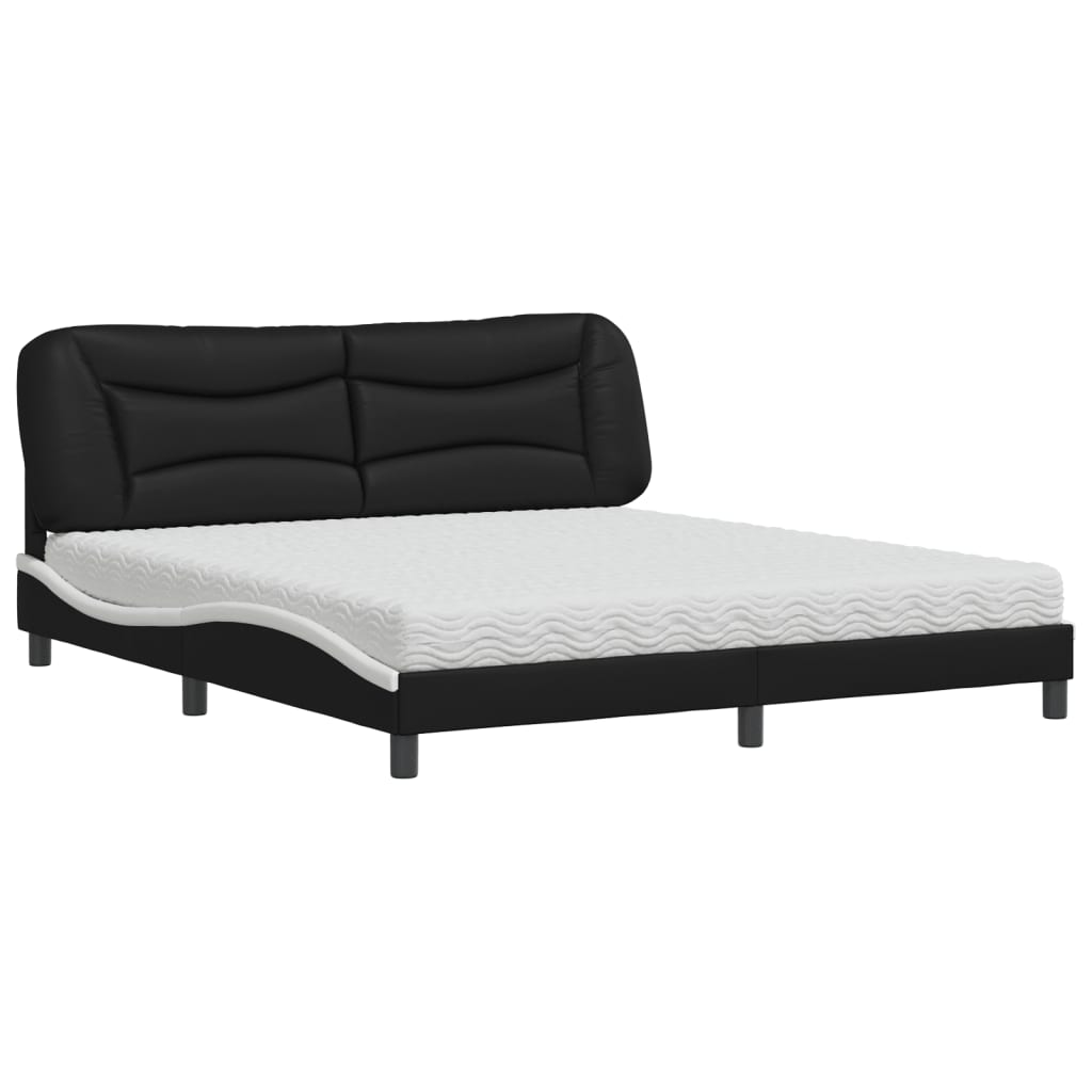 Letto con Materasso Hvar Nero e Bianco 180x200 cm in Similpelle