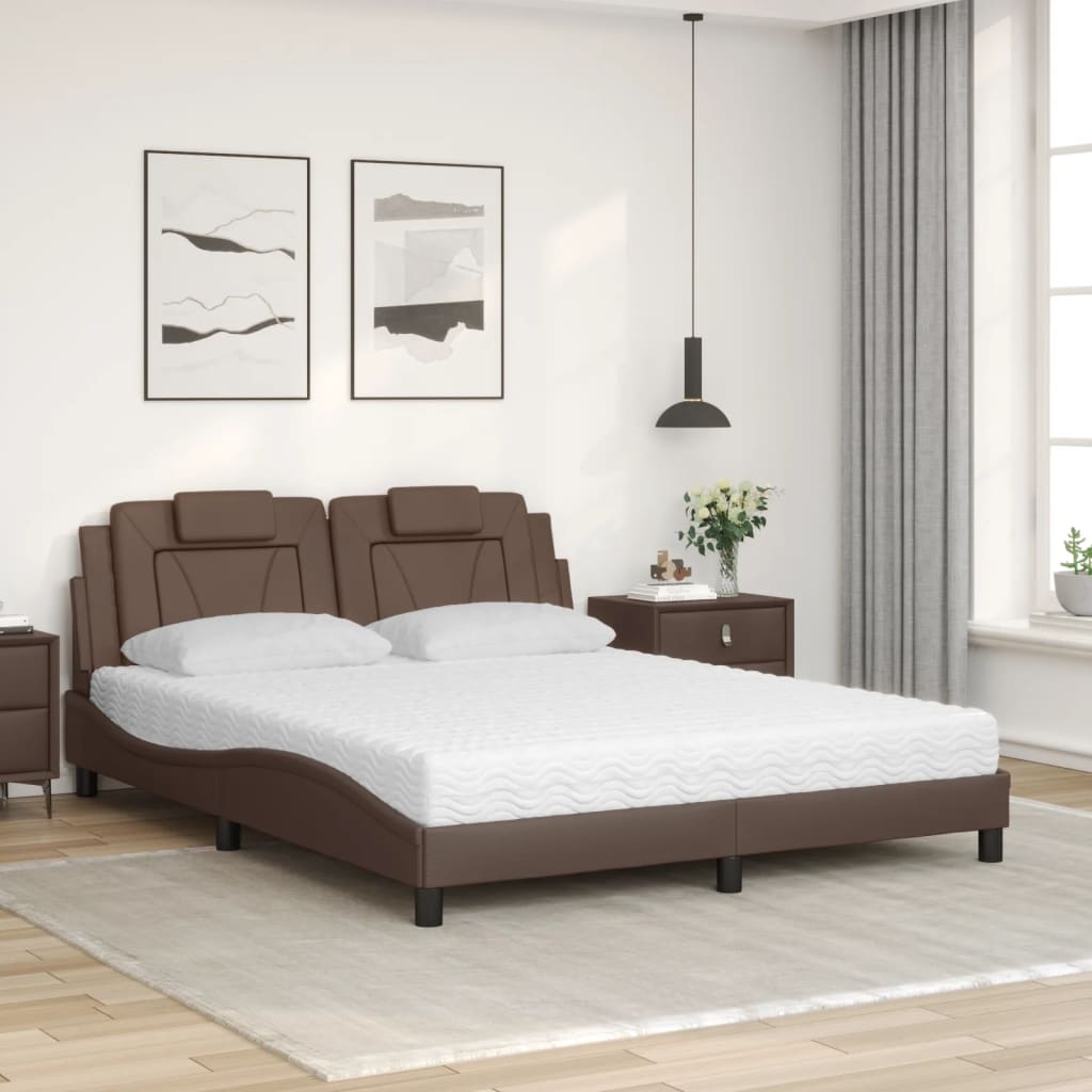 Letto Viana con Materasso Marrone 160x200cm in Similpelle