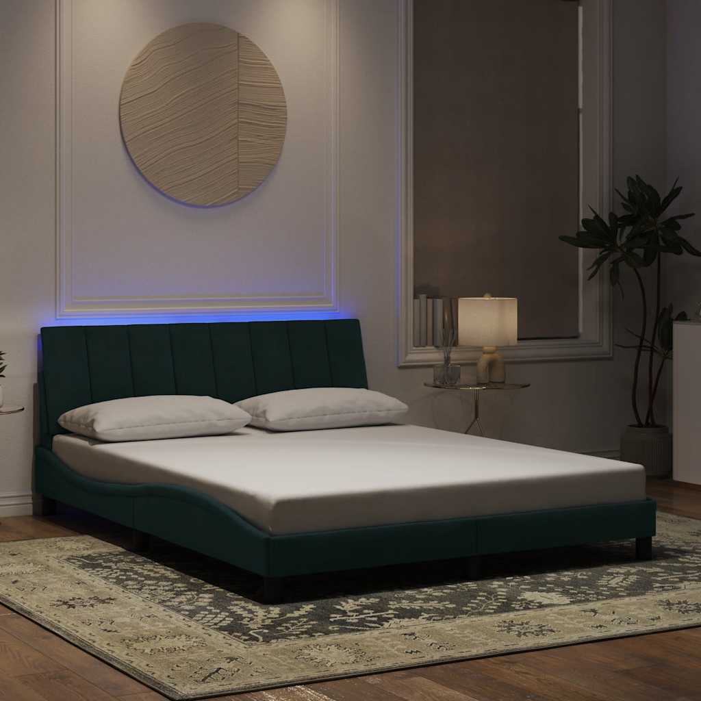 Giroletto con LED senza Materasso Hanko Verde Scuro 160x200 cm in Velluto