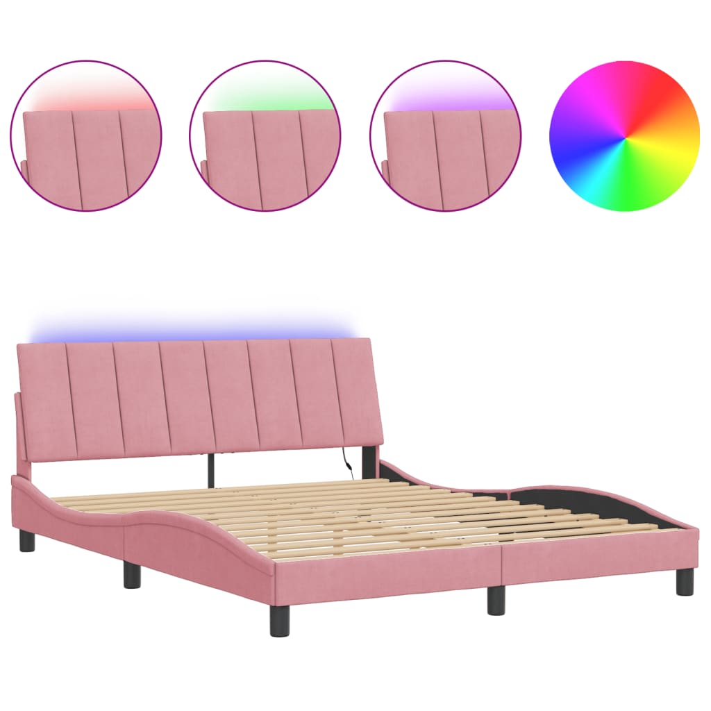 Giroletto con LED senza Materasso Hanko Rosa 160x200 cm in Velluto