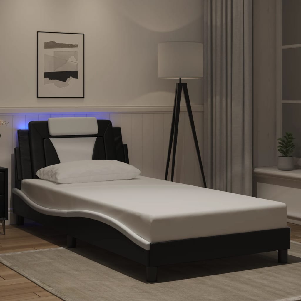 Giroletto Viana con LED senza Materasso Nero e Bianco 100x200 cm